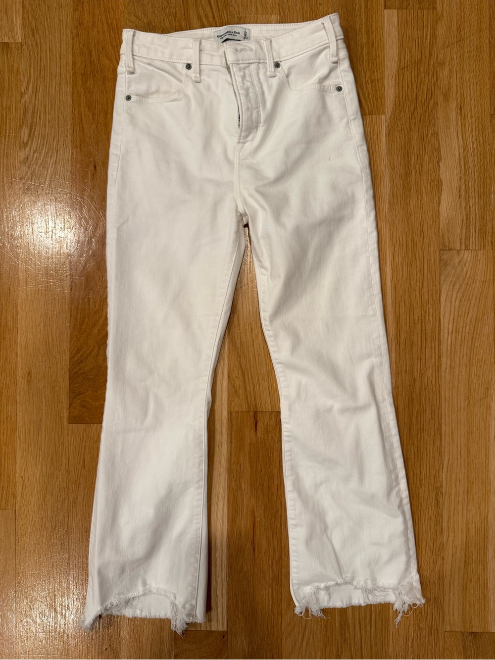 Abercrombie & Fitch White Raw-Hem high rise ankle flare jeans